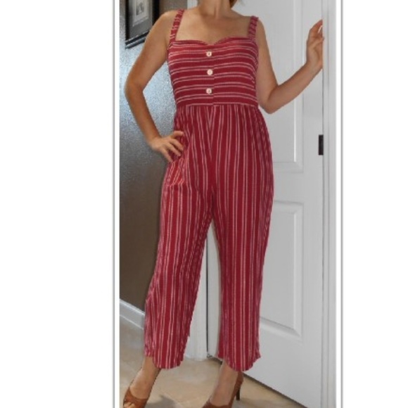 caution to the wind jumpsuit striped